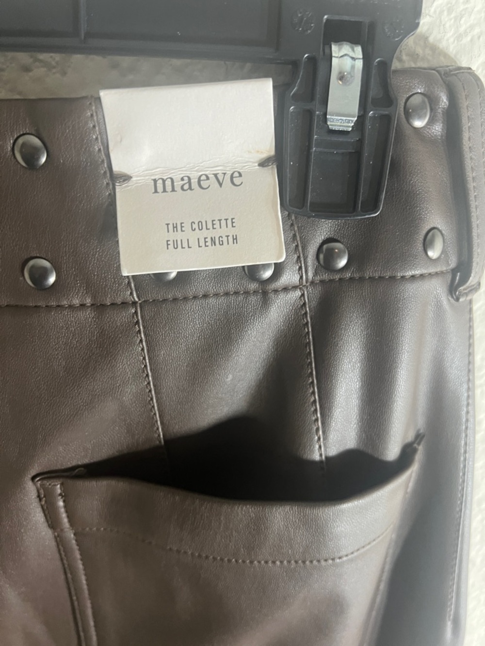 Anthropologie Colette Full-Length Faux Leather Studded brown pants 31 western - Picture 9 of 11